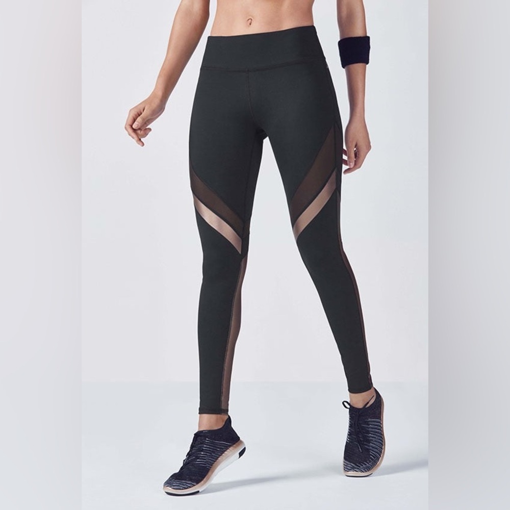 Fabletics Mid-Rise Mesh Powerhold Leggings Metallic Black Copper Full Length M